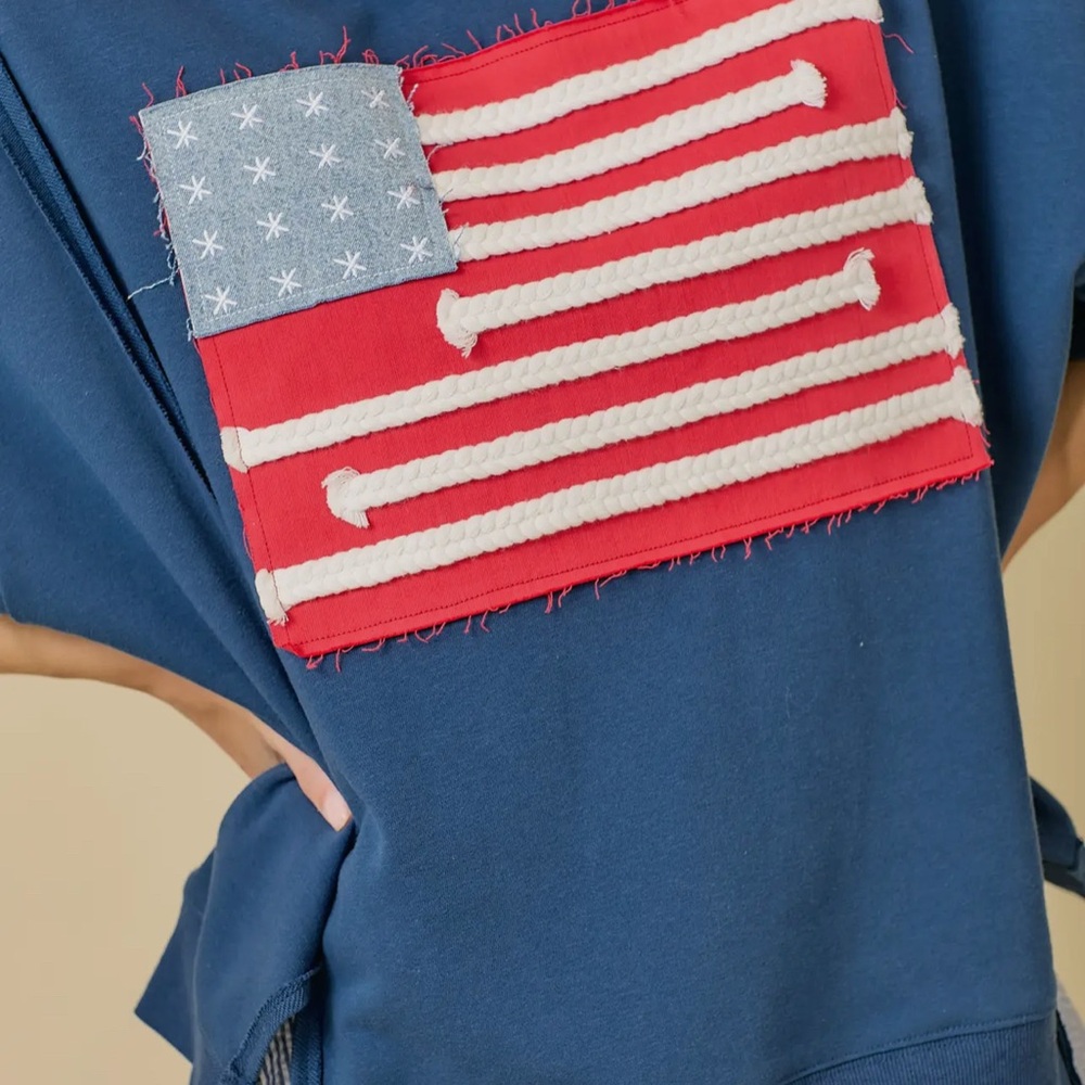 Patriotic Rope-Striped Patch Navy Sweatshirt
